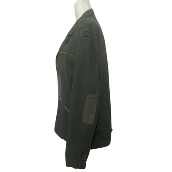 Cross Jeans EUC army green mixed material utility cargo jacket w/ artsy design - Picture 2 of 6